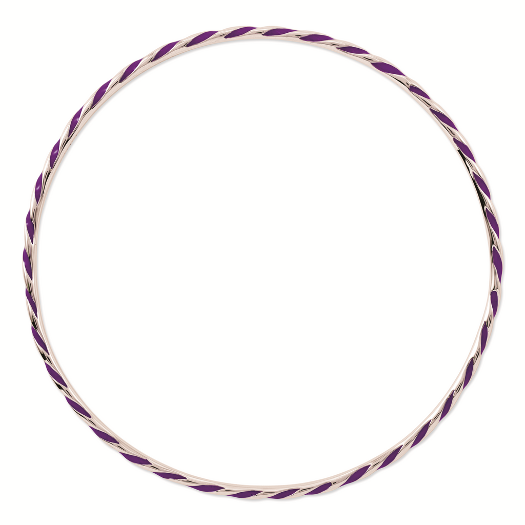 925 Sterling Silver Stackable Twisted Purple Enamel Bangle Bracelet