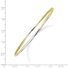 Sterling Silver Rhodium-Plated Yellow Enamel Stackable Twisted Bangle Bracelet
