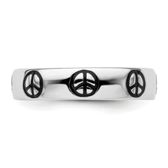 Sterling Silver Stackable Expressions Polished Enameled Peace Sign Ring