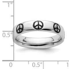 Sterling Silver Stackable Expressions Polished Enameled Peace Sign Ring