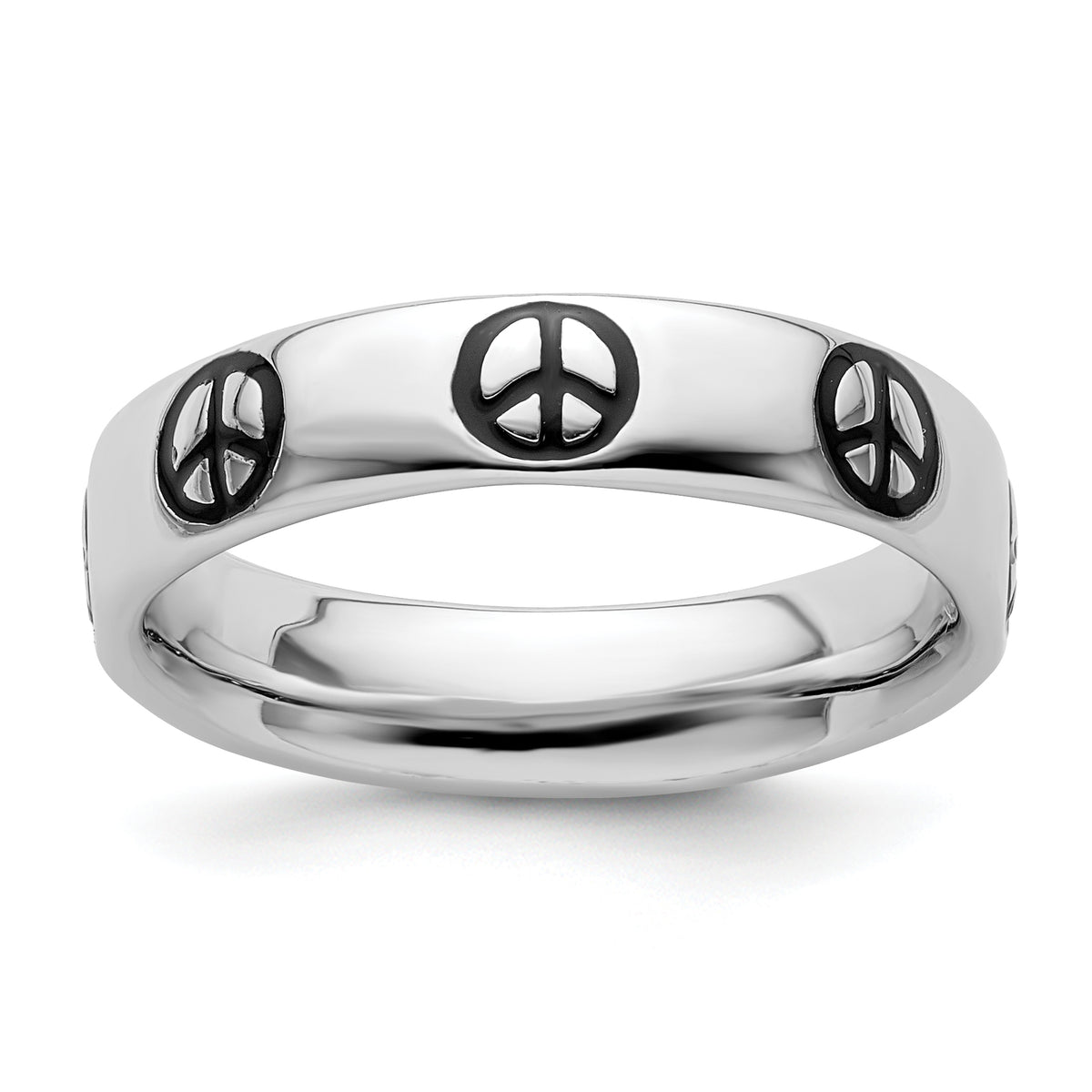 Sterling Silver Stackable Expressions Polished Enameled Peace Sign Ring