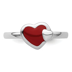 Sterling Silver Stackable Expressions Polished Red Enameled Heart Ring