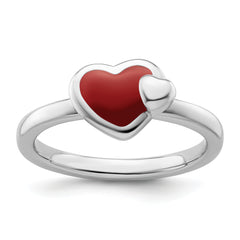 Sterling Silver Stackable Expressions Polished Red Enameled Heart Ring