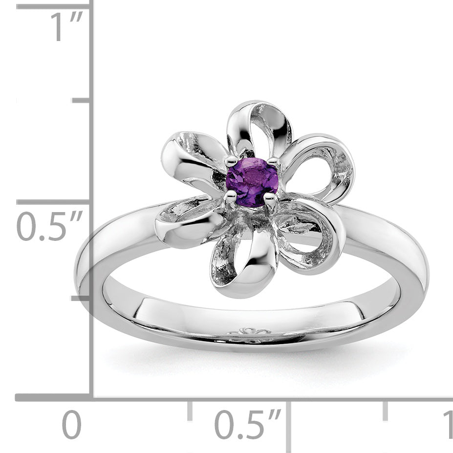 Sterling Silver Stackable Expressions Polished Amethyst Flower Ring