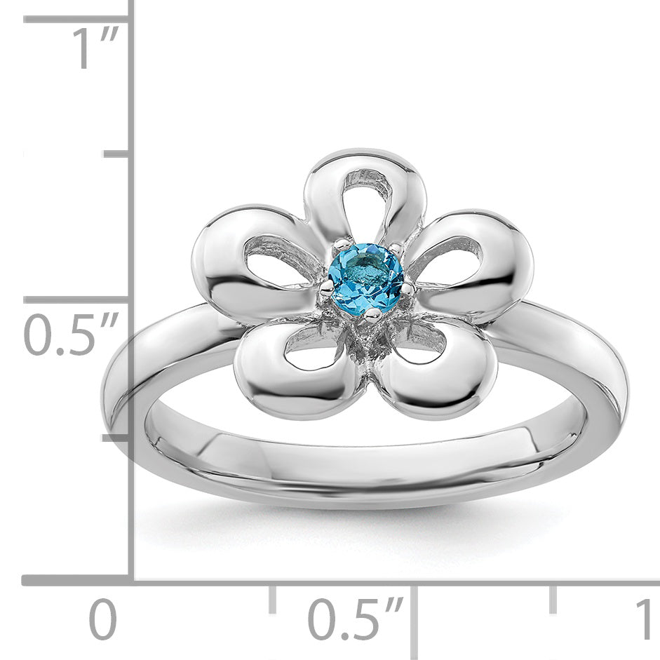 Sterling Silver Stackable Expressions Polished Blue Topaz Flower Ring
