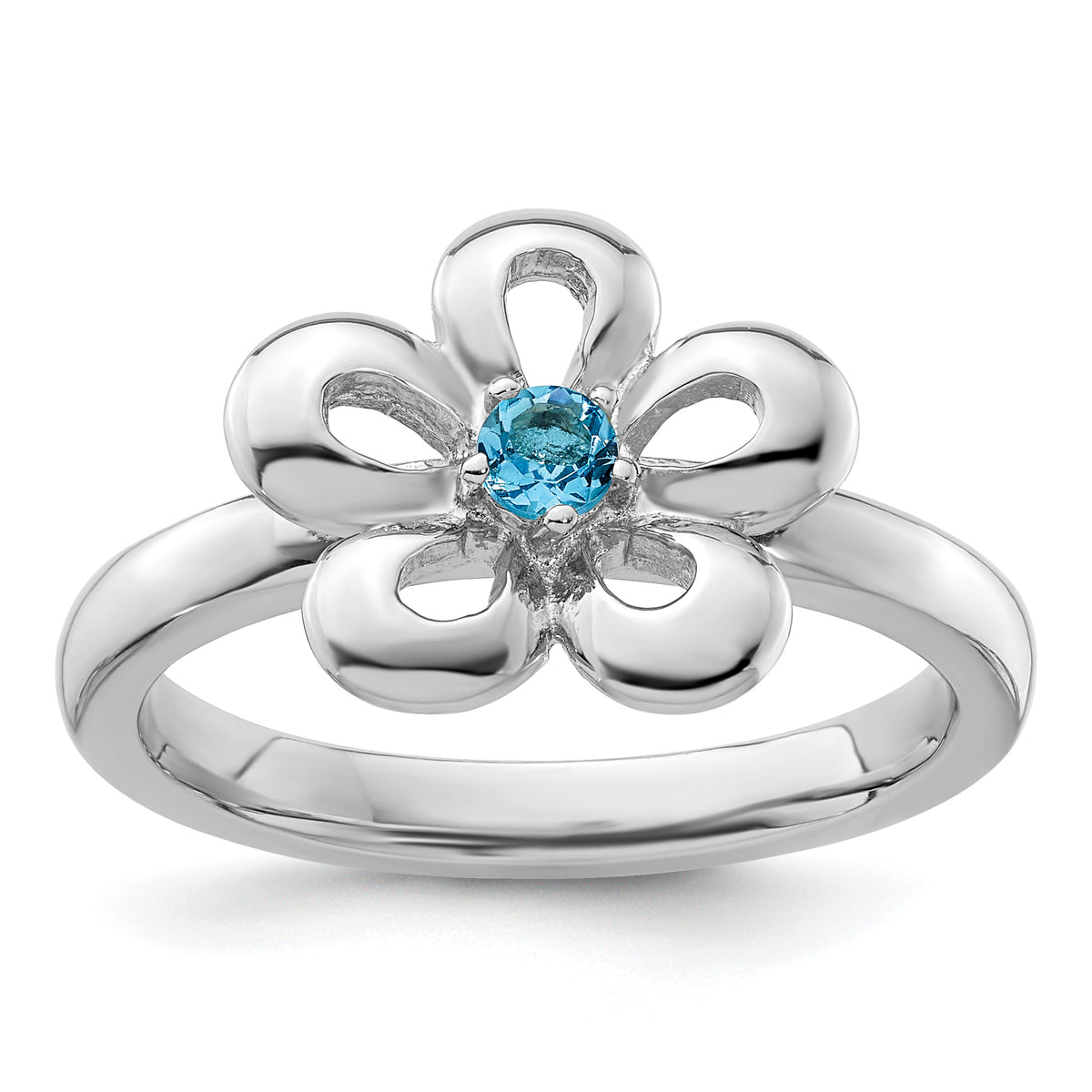 Sterling Silver Stackable Expressions Polished Blue Topaz Flower Ring