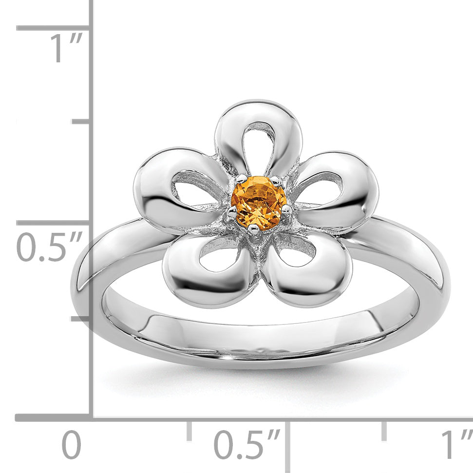 Sterling Silver Stackable Expressions Polished Citrine Flower Ring