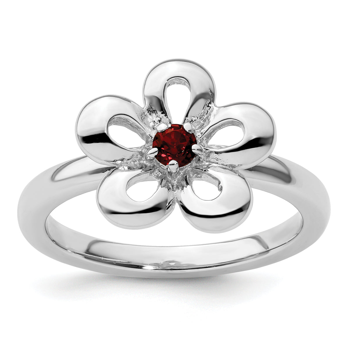 Sterling Silver Stackable Expressions Polished Garnet Flower Ring