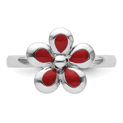 Sterling Silver Stackable Expressions Polished Red Enameled Flower Ring