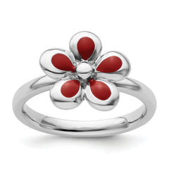 Sterling Silver Stackable Expressions Polished Red Enameled Flower Ring