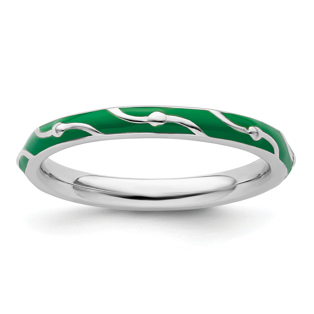 Sterling Silver Stackable Expressions Green Enamel Ring