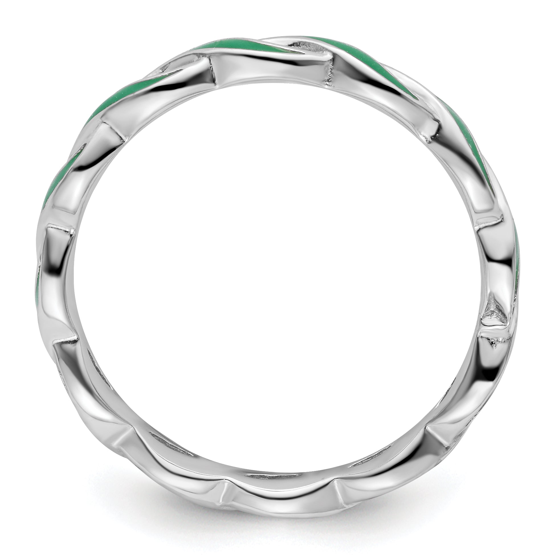 Sterling Silver Stackable Expressions Green Enamel Ring