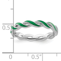 Sterling Silver Stackable Expressions Green Enamel Ring