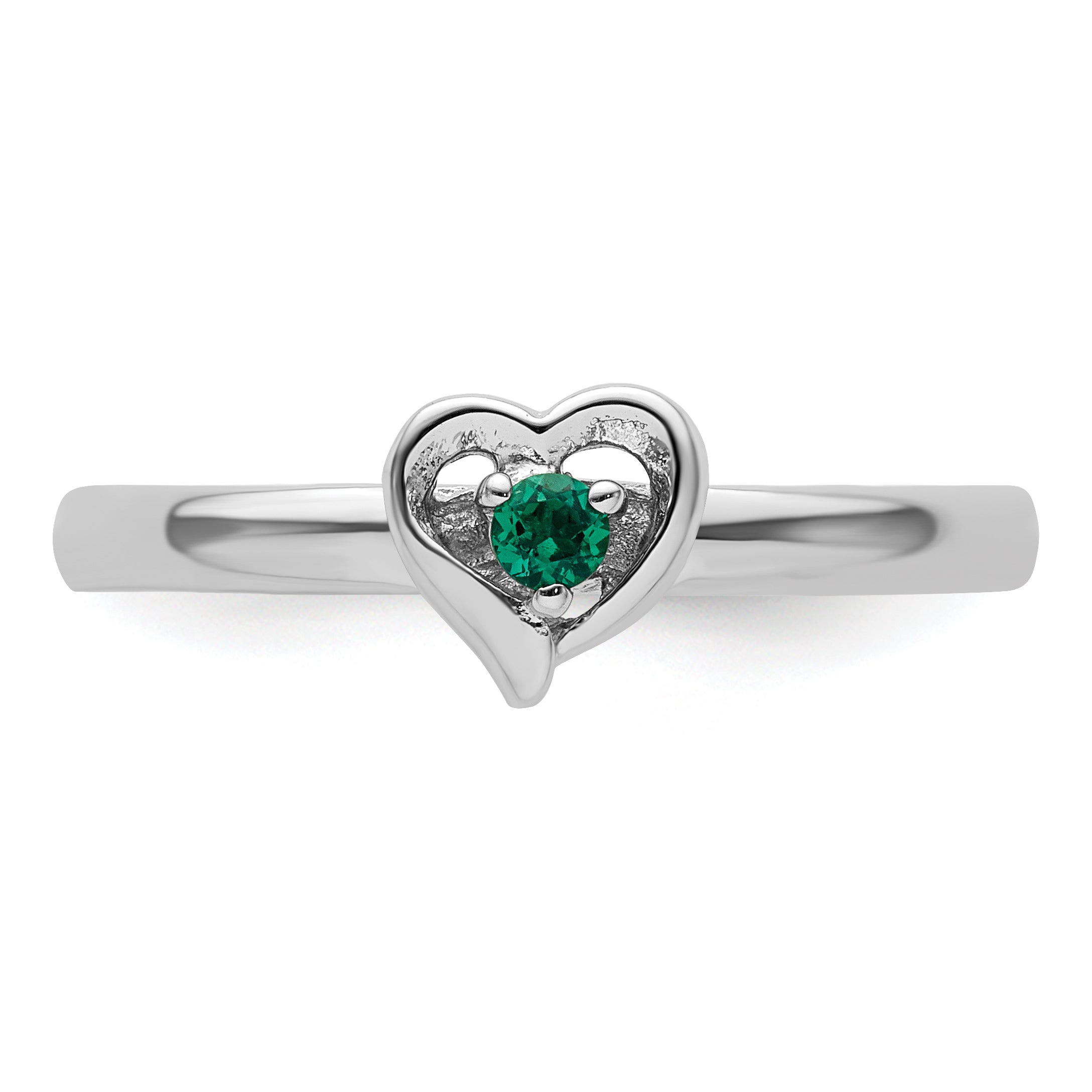 Sterling Silver Stackable Expressions Created Emerald Heart Ring - 5