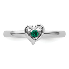 Sterling Silver Stackable Expressions Created Emerald Heart Ring - 5