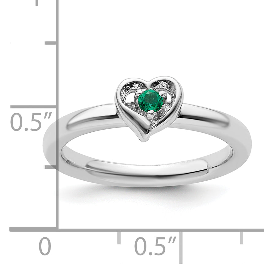 Sterling Silver Stackable Expressions Created Emerald Heart Ring - 5