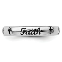 Sterling Silver Stackable Expressions Black Enamel Faith Ring