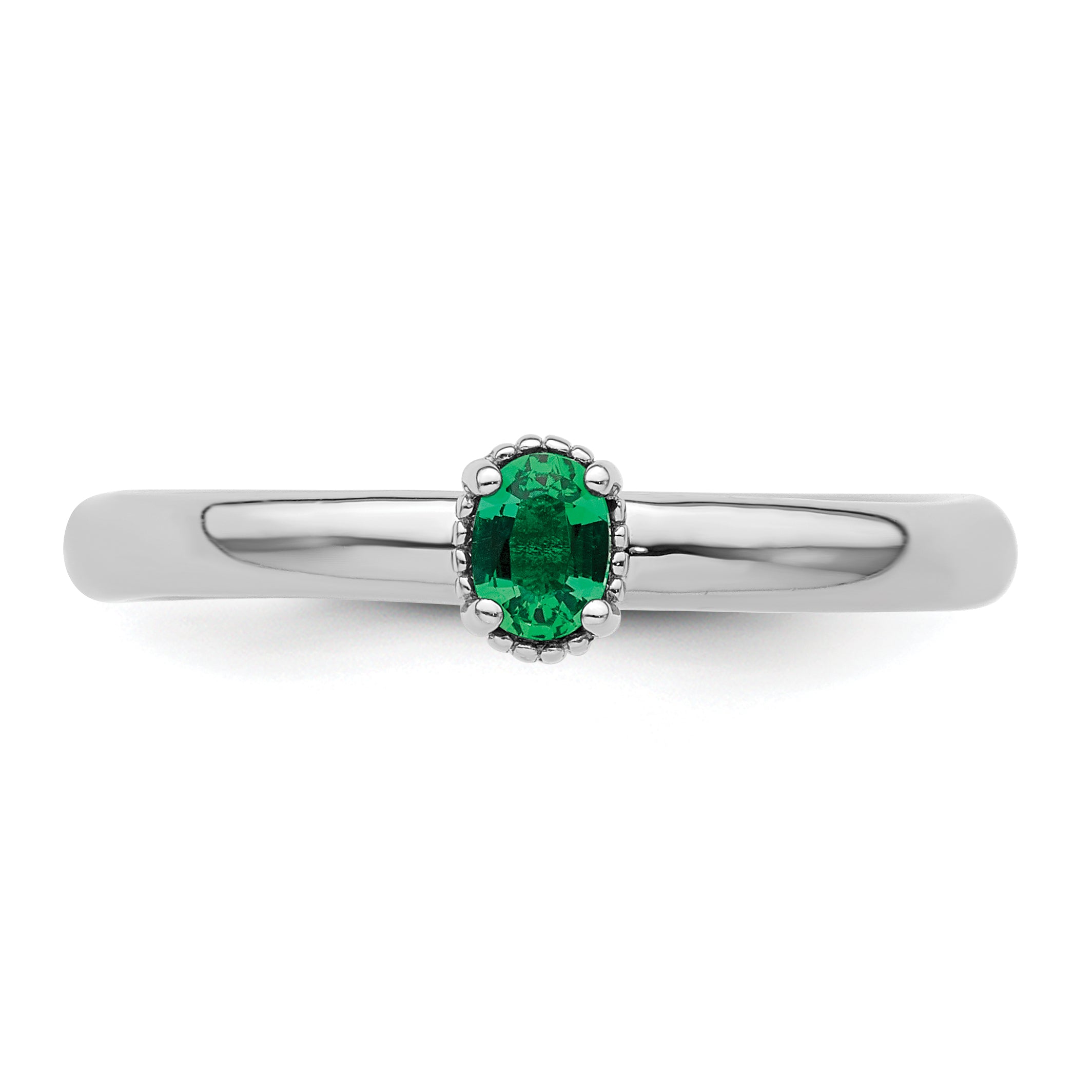Sterling Silver Stackable Expressions Created Emerald Single Stone Ring - 5