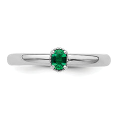 Sterling Silver Stackable Expressions Created Emerald Single Stone Ring - 5