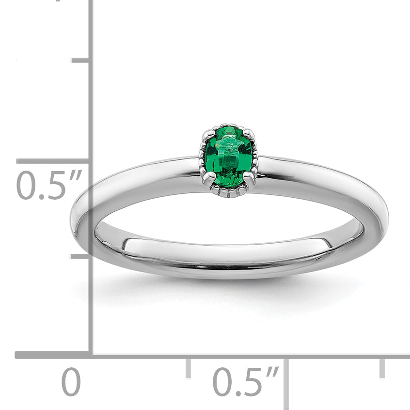 Sterling Silver Stackable Expressions Created Emerald Single Stone Ring - 5