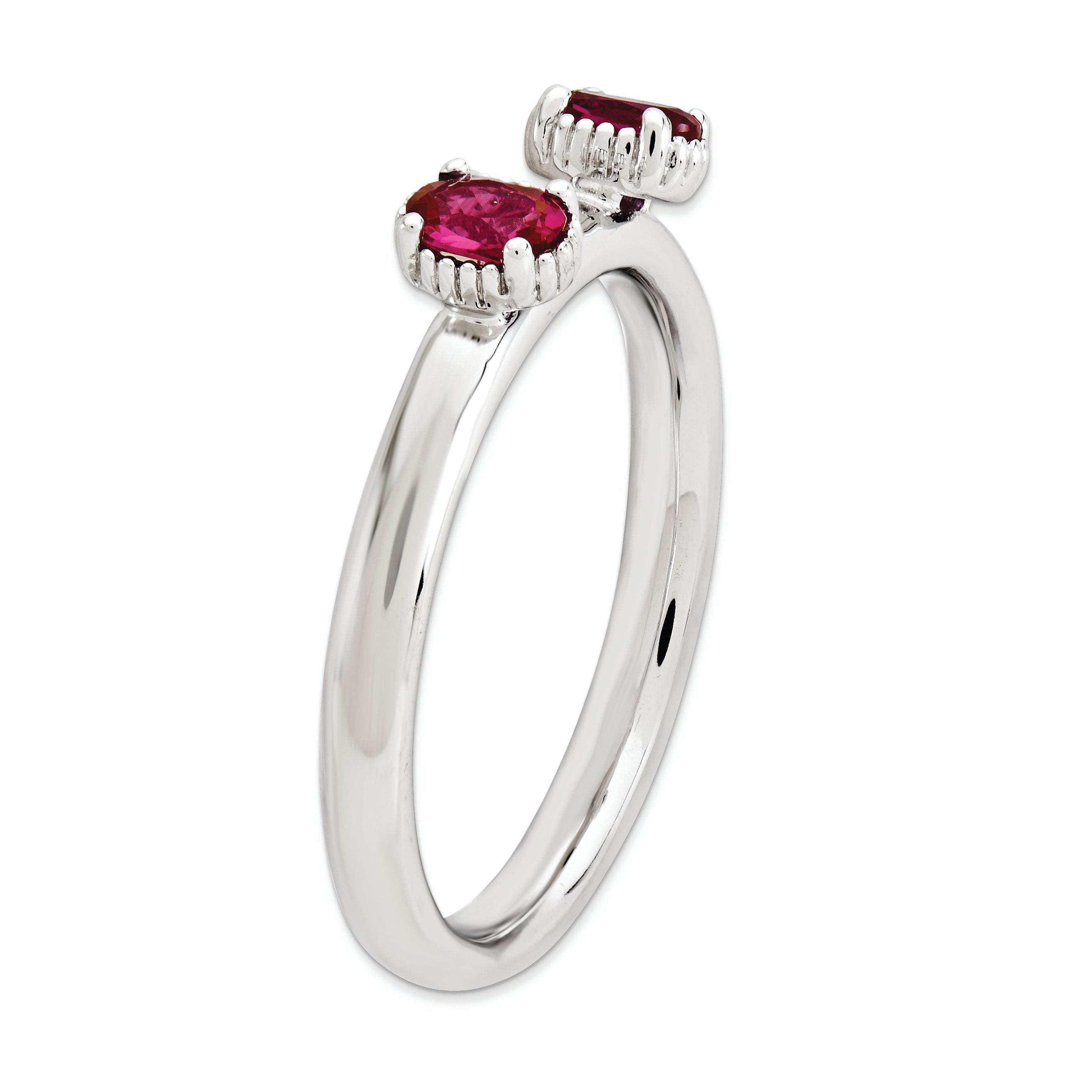 Sterling Silver Stackable Expressions Created Ruby Two Stone Ring - 5