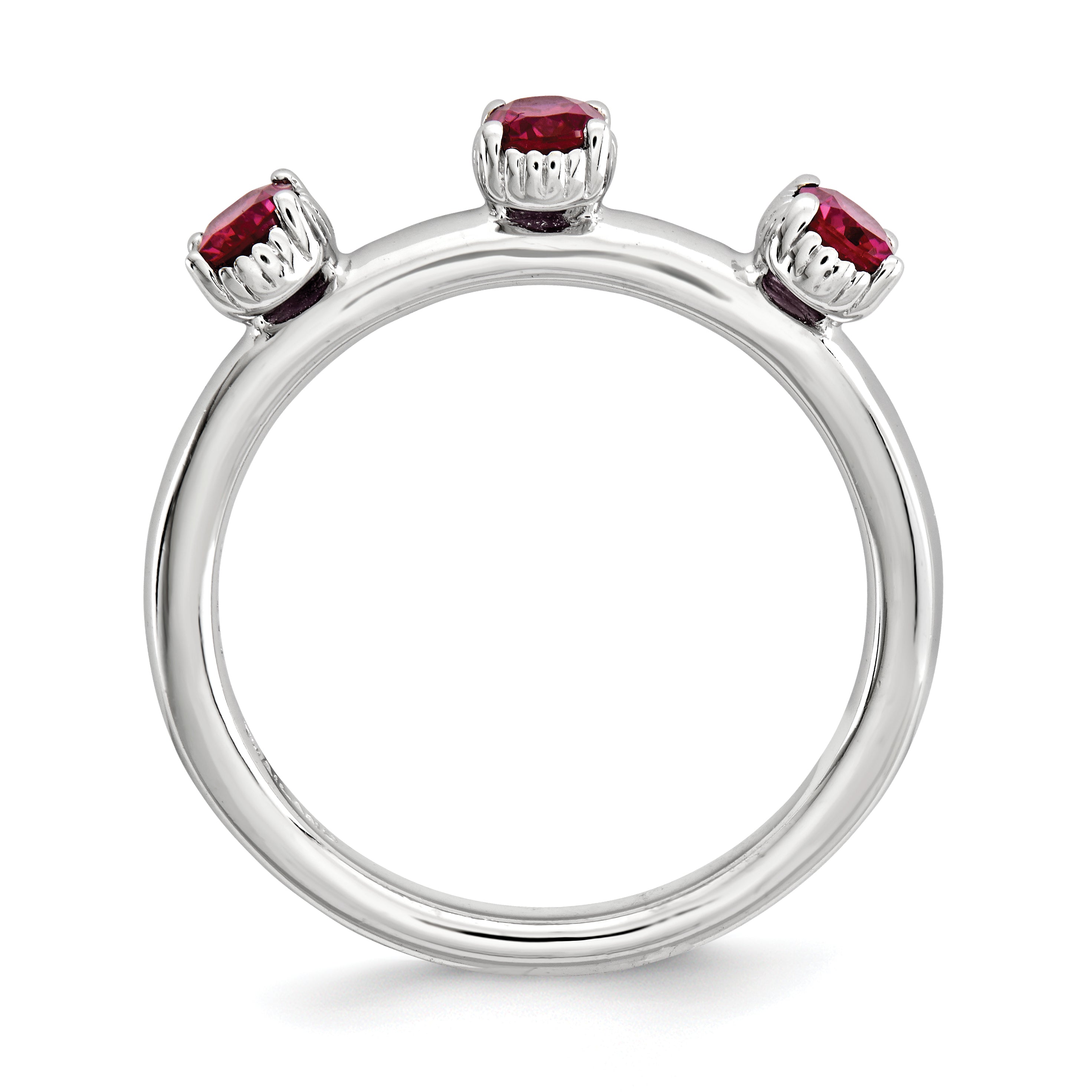 Sterling Silver Stackable Expressions Created Ruby Three Stone Ring - 5