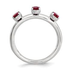 Sterling Silver Stackable Expressions Created Ruby Three Stone Ring - 5