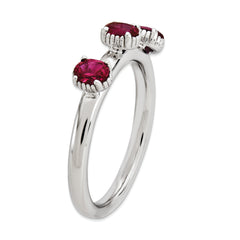 Sterling Silver Stackable Expressions Created Ruby Three Stone Ring - 5