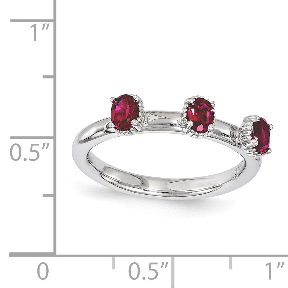 Sterling Silver Stackable Expressions Created Ruby Three Stone Ring - 5