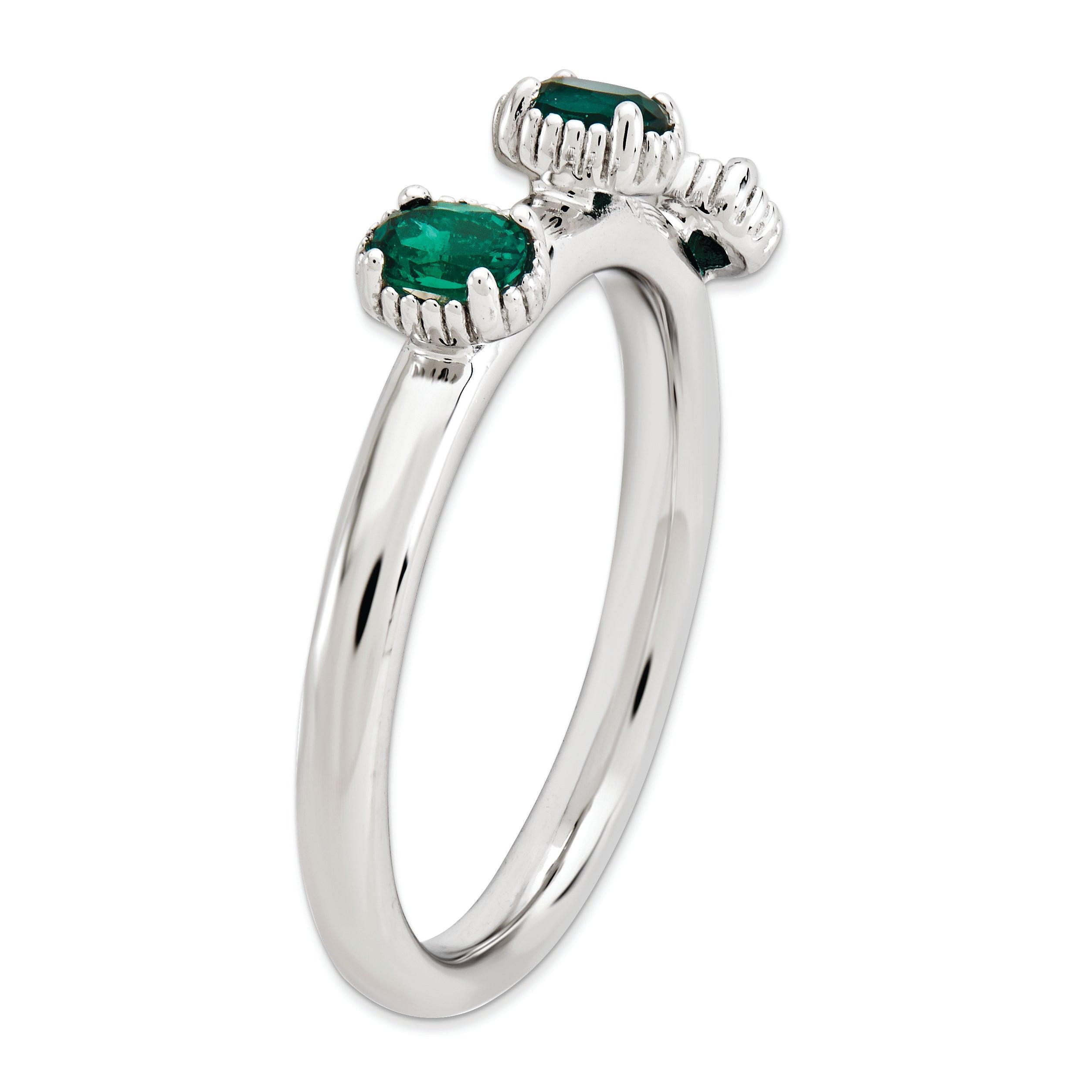 Sterling Silver Stackable Expressions Created Emerald Three Stone Ring - 5