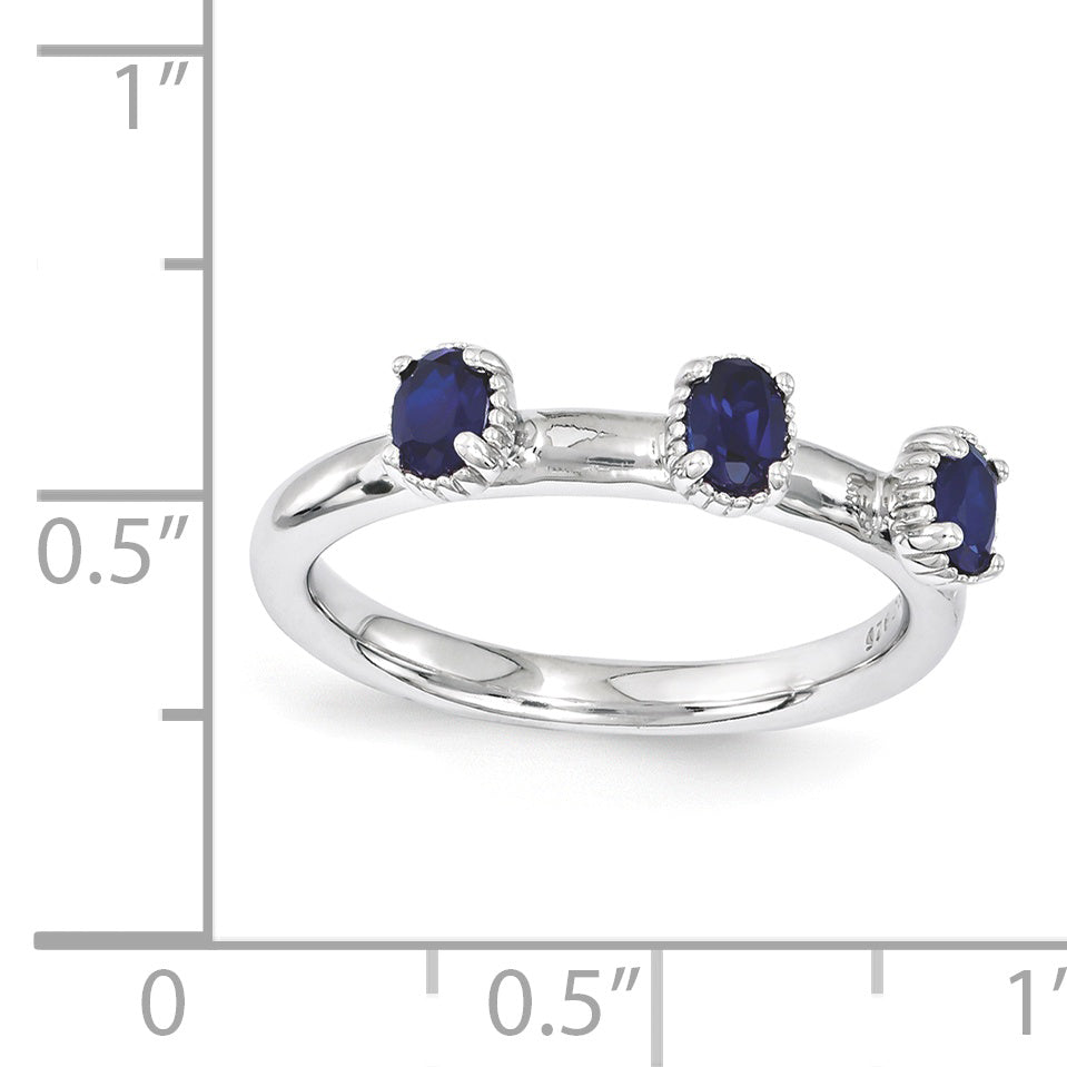 Sterling Silver Stackable Expressions Created Sapphire Three Stone Ring - 5
