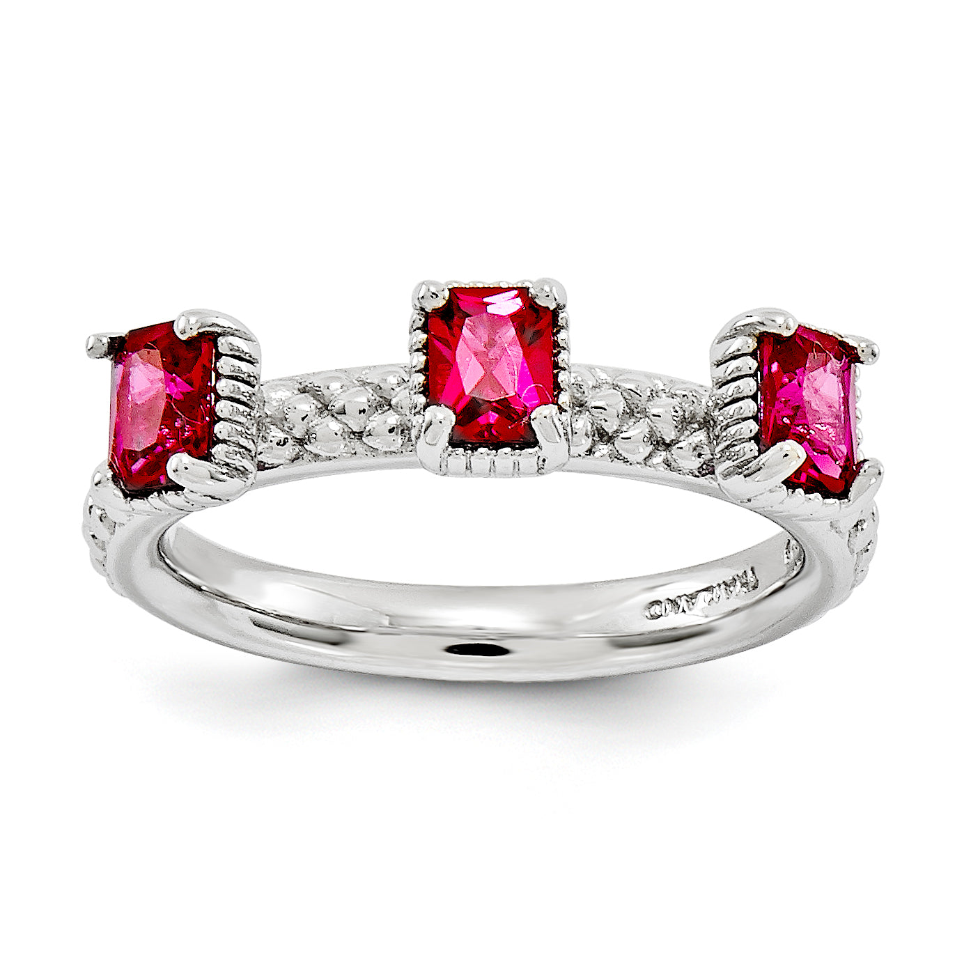 Sterling Silver Stackable Expressions Created Ruby Three Stone Ring