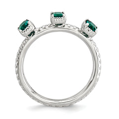 Sterling Silver Stackable Expressions Created Emerald Three Stone Ring - 5