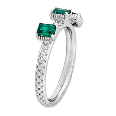 Sterling Silver Stackable Expressions Created Emerald Three Stone Ring - 5