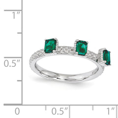 Sterling Silver Stackable Expressions Created Emerald Three Stone Ring - 5