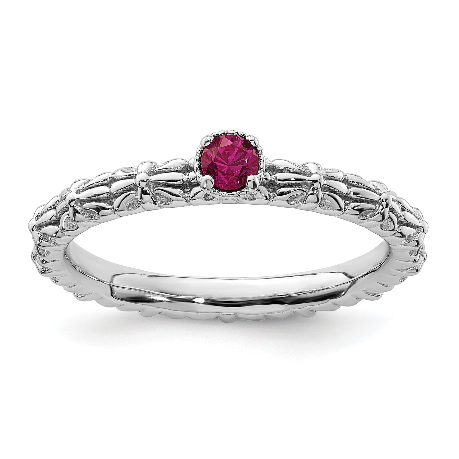 Sterling Silver Stackable Expressions Created Ruby Single Stone Ring