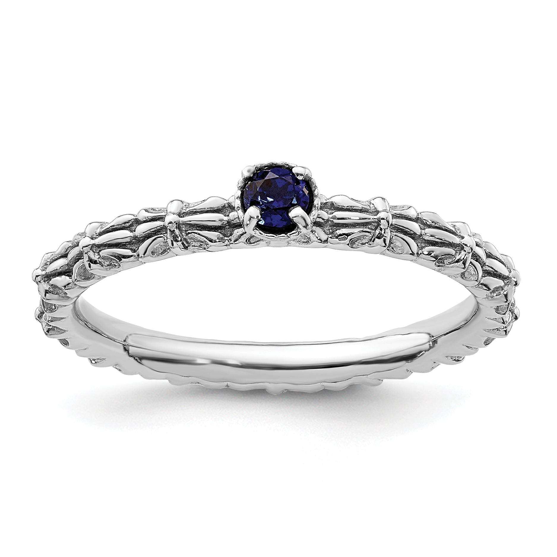 Sterling Silver Stackable Expressions Created Sapphire Single Stone Ring