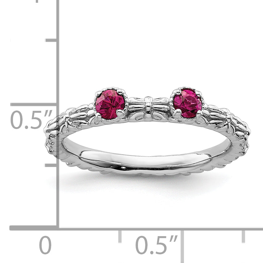 Sterling Silver Stackable Expressions Created Ruby Two Stone Ring
