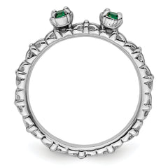 Sterling Silver Stackable Expressions Created Emerald Two Stone Ring - 5