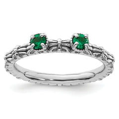 Sterling Silver Stackable Expressions Created Emerald Two Stone Ring