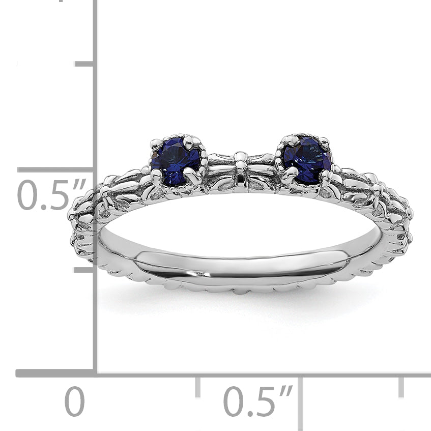 Sterling Silver Stackable Expressions Created Sapphire Two Stone Ring