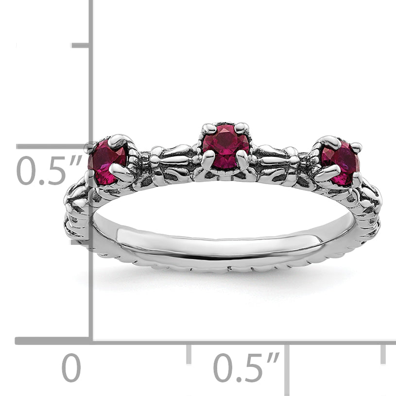 Sterling Silver Stackable Expressions Created Ruby Three Stone Ring
