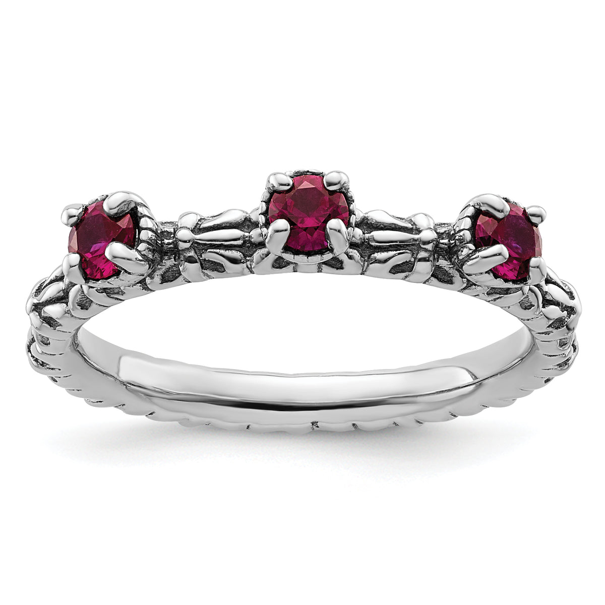 Sterling Silver Stackable Expressions Created Ruby Three Stone Ring
