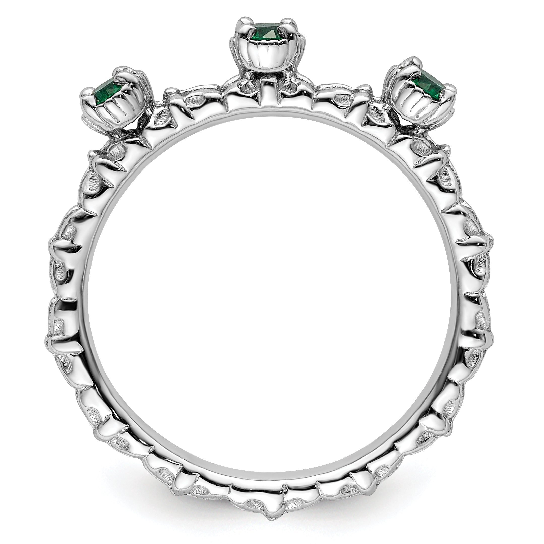 Sterling Silver Stackable Expressions Created Emerald Three Stone Ring - 5
