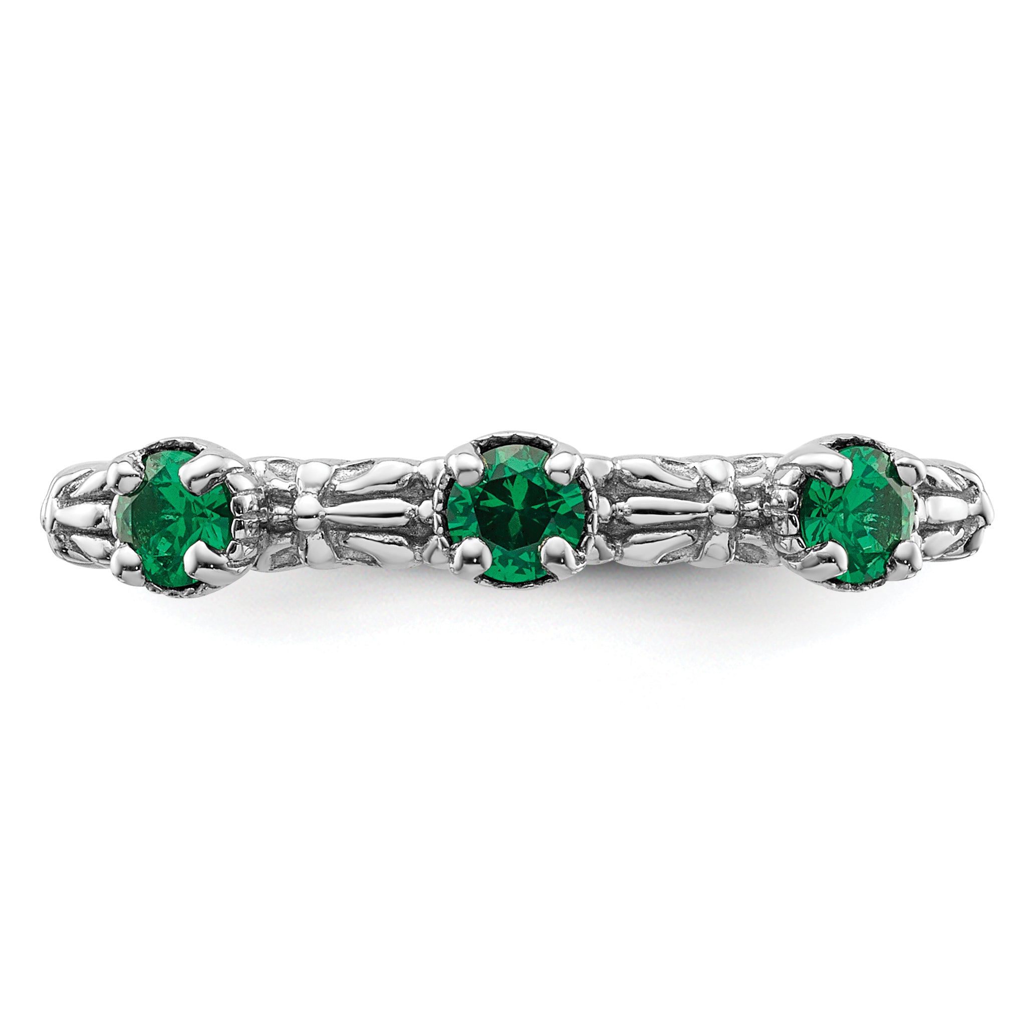 Sterling Silver Stackable Expressions Created Emerald Three Stone Ring - 5