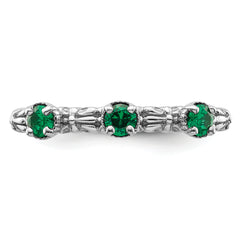 Sterling Silver Stackable Expressions Created Emerald Three Stone Ring - 5