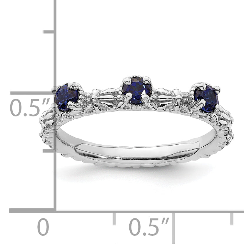 Sterling Silver Stackable Expressions Created Sapphire Three Stone Ring