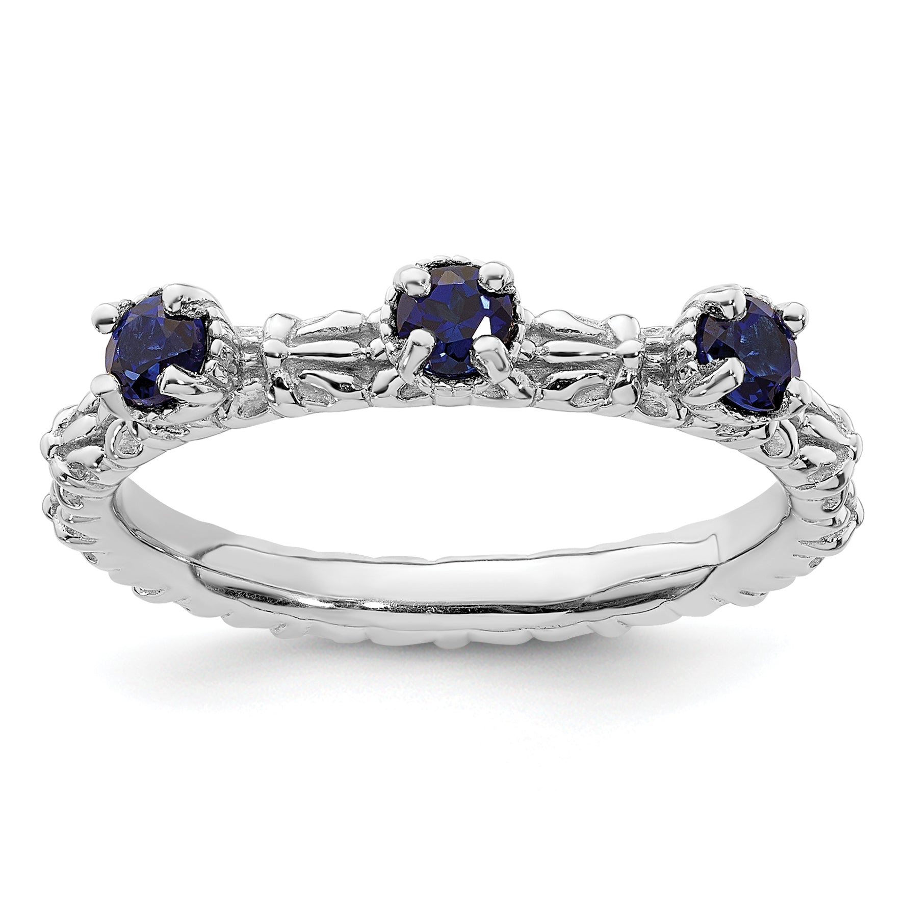 Sterling Silver Stackable Expressions Created Sapphire Three Stone Ring