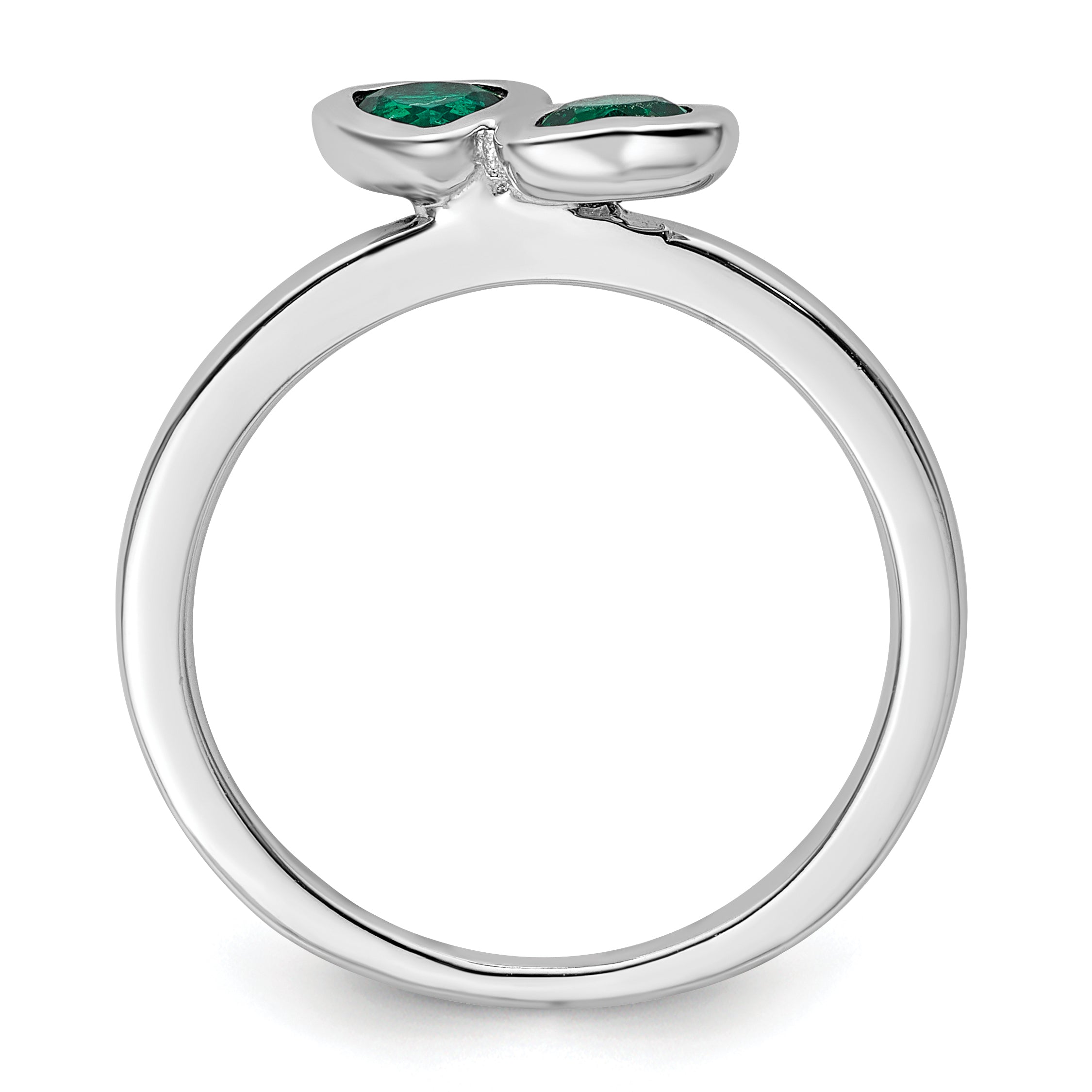 Sterling Silver Stackable Expressions Cr. Emerald Double Heart Ring - 5
