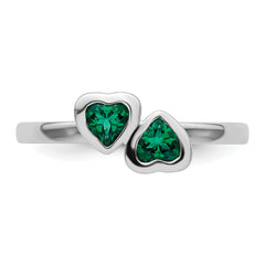 Sterling Silver Stackable Expressions Cr. Emerald Double Heart Ring - 5
